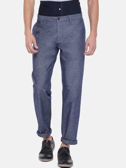 Turtle - Navy Blue Solid Casual Trouser