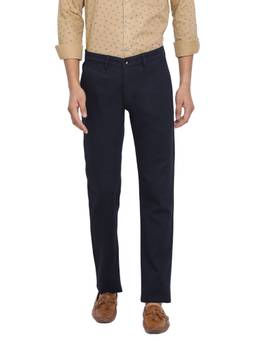 Turtle - Navy Blue Solid Casual Trouser