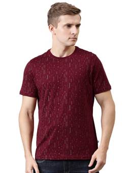 Turtle - Maroon Self Design T-Shirt