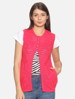 Oswal Shawls - Oswal Solid Casual Pink Women Cardigan
