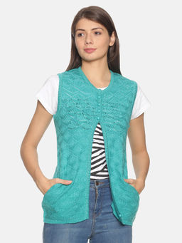 Oswal Shawls - Oswal Solid Casual Blue Women Cardigan