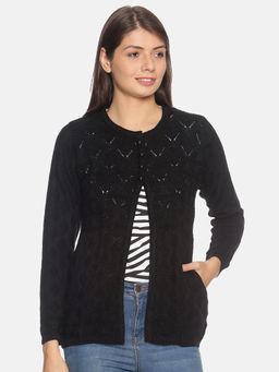 Oswal Shawls - Oswal Solid Casual Black Women Cardigan