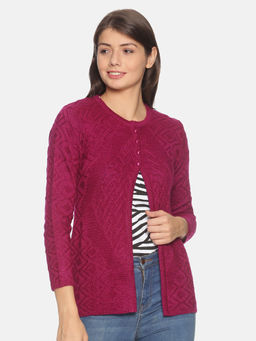 Oswal Shawls - Oswal Solid Casual Purple Women Cardigan