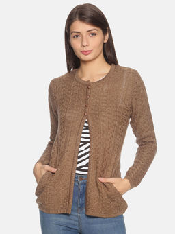 Oswal Shawls - Oswal Solid Casual Brown Women Cardigan