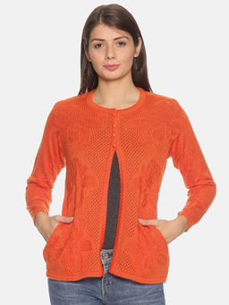Oswal Shawls - Oswal Solid Casual Orange Women Cardigan