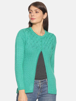 Oswal Shawls - Oswal Solid Casual Green Women Cardigan