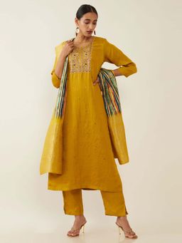 Soch - Mustard Silk Blend Suit Set (Set of 3)