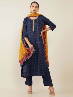 Soch - Navy Blue Silk Blend Suit Set (Set of 3)