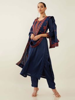 Soch - Navy Blue Silk Blend Suit Set (Set of 3)
