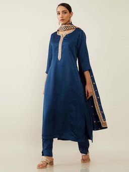 Soch - Navy Blue Silk Blend Suit Set (Set of 3)