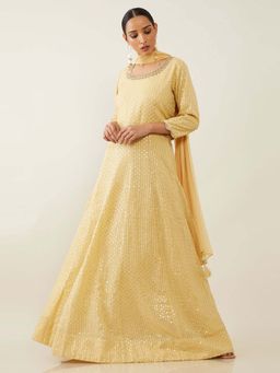 Soch - Beige Pure Georgette Suit Set (Set of 3)