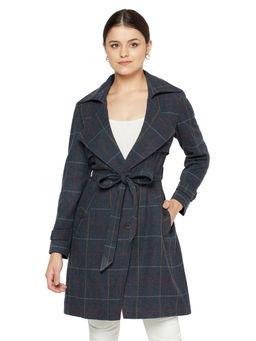 Owncraft - Womens Blue Grey Check Wool Coat