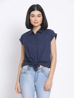 Oxolloxo - Navy Blue Patterend Women Crop Top