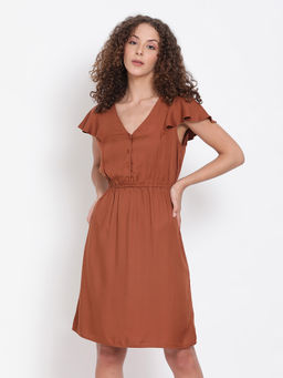Oxolloxo - Brown Sheath Viscose Twill Dress