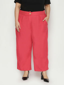 Oxolloxo - Peachy Red Plus Size Wide Leg Womens Linen Pants