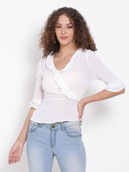 Oxolloxo - White Frilly Cotton Crepe Top