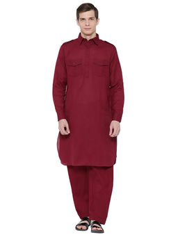 SG LEMAN - Maroon Solid Kurta (Set of 2)