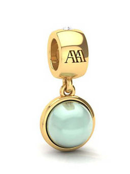 Praavy - 925 Sterling Silver Sea Green Stone Charm platted in Yellow Gold (P19C0326)