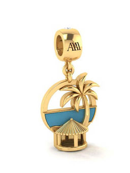 Praavy - 925 Sterling Silver Beach Please Charm platted in Yellow Gold (P19C0327)