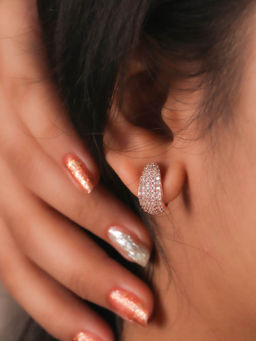 Praavy - 925 Sterling Silver Bling Huggie Hoop Earrings platted in Rose Gold. (P19E0100)