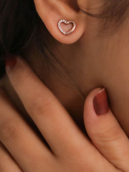Praavy - 925 Sterling Silver Semi Studded Heart Earrings platted in Rose Gold. (P19E0101)
