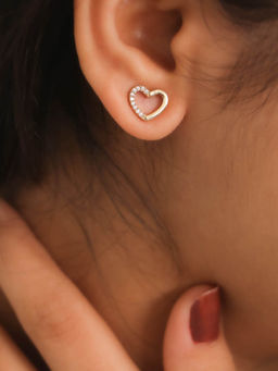 Praavy - 925 Sterling Silver Semi Studded Heart Earrings platted in Yellow Gold. (P19E0101)