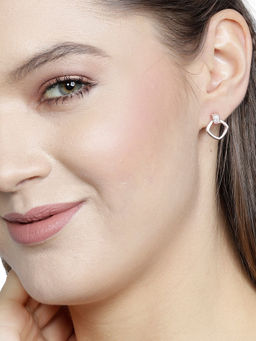Praavy - 925 Sterling Silver Alluring Diamond Earrings platted in Rose Gold. (P19E0104)