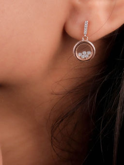 Praavy - 925 Sterling Silver Diamond in a Cage Earrings platted in Rose Gold. (P19E0106)
