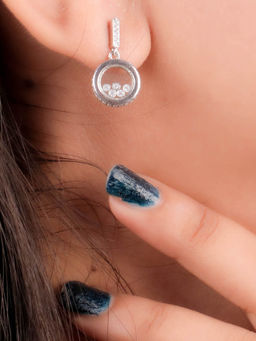 Praavy - 925 Sterling Silver Diamond in a Cage Earrings. (P19E0106)