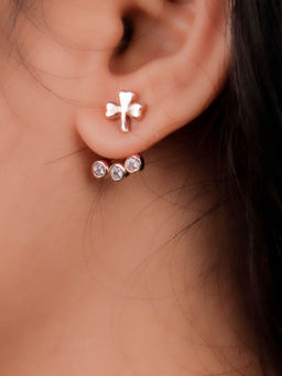 Praavy - 925 Sterling Silver Floral Studs Front Back Earrings Platted in Rose Gold. (P19E0108)