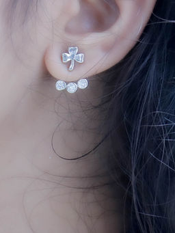 Praavy - 925 Sterling Silver Floral Studs Front Back Earrings. (P19E0108)