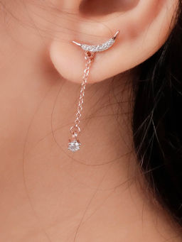 Praavy - 925 Sterling Silver Drop from Moon Earrings platted in Rose Gold. (P19E0109)