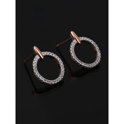 Praavy - 925 Sterling Silver Silver Diamond Circle Earrings platted in Rose Gold (P19E0130)