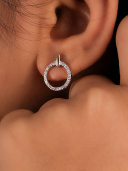 Praavy - 925 Sterling Silver Silver Diamond Circle Earrings. (P19E0130)
