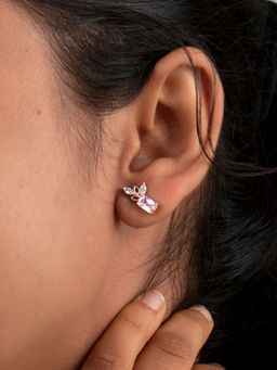 Praavy - 925 Sterling Silver A Life That Dazzles Earrings In Pink In Rosegold - P20E0061