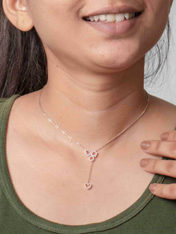 Praavy - 925 Sterling Silver Shine Bright Studded Lariat Necklace In Red Gold - P20N0055 (45)