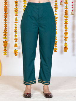 Akiso - Green Cigarette Pant With Gotta Embroidery