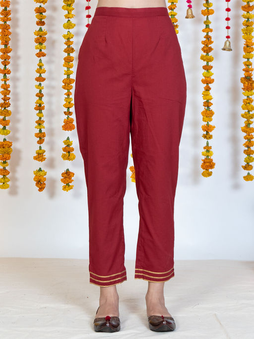 Buy Akiso Red Cigarette Pant With Gotta Embroidery Online