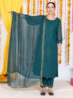Akiso - Green Dupatta With Gotta Embroidery and Tassels