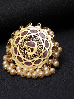 PANASH - Gold-Plated Maroon Meenakari Pearls Ethnic Finger Ring