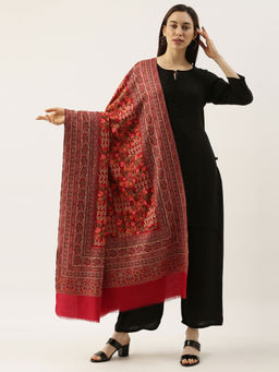 Pashmoda - Women Maroon Woven Design Jamawar Shawl