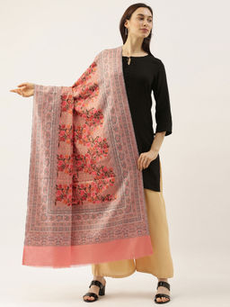 Pashmoda - Women Peach Woven Design Jamawar Shawl