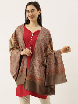Pashmoda - Women Beige Woven Design Jamawar Shawl