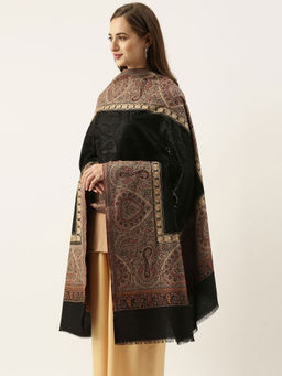 Pashmoda - Women Black Woven Design Jamawar Shawl