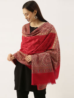 Pashmoda - Women Maroon Woven Design Jamawar Shawl