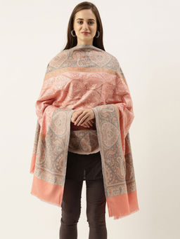 Pashmoda - Women Peach Woven Design Jamawar Shawl