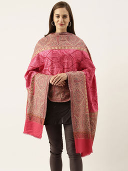 Pashmoda - Women Pink Woven Design Jamawar Shawl