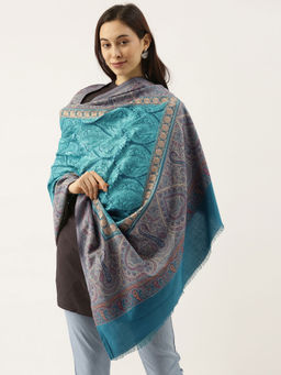 Pashmoda - Women Teal Woven Design Jamawar Shawl