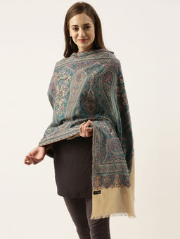 Pashmoda - Women Teal Woven Design Jamawar Shawl