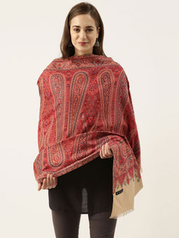 Pashmoda - Women Red Woven Design Jamawar Shawl